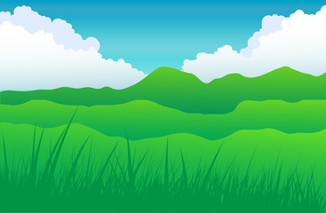 Mountain with cloud and grass