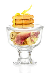 Sweet cookies tied with colorful ribbons isolated on white