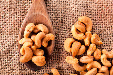 Cashew nuts and spoon