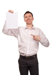 Man with blank white board