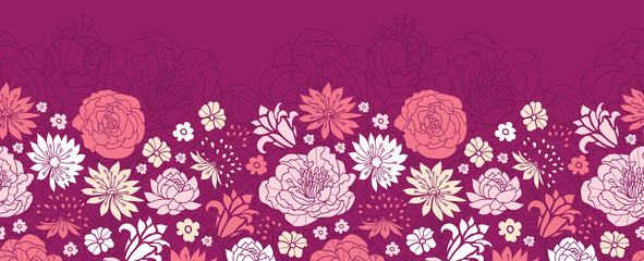 Vector purple pink flower silhouettes horizontal seamless