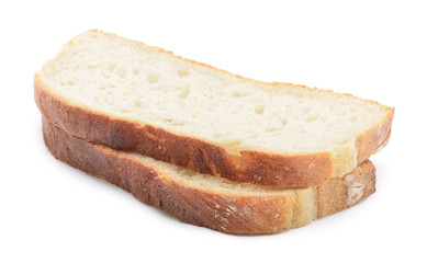 Two slices of whole wheat bread isolated on white background