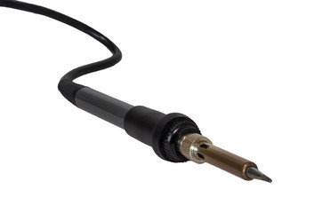 Electric soldering iron with the black  handle,  isolated