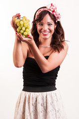 studio shot, portrait of attractive young caucasian woman showin