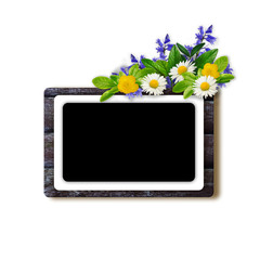 Wooden frame with wild flowers