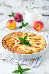 Cottage cheese baked pudding with a peach