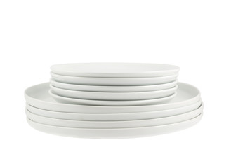 Pile of clean white dish plates isolated