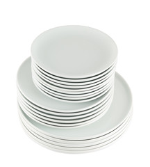 Pile of clean white dish plates isolated