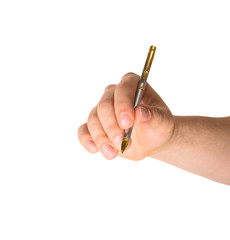 Hand holding a pen isolated
