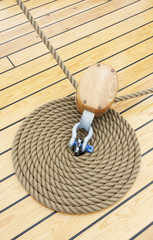 Rope in a spiral shae on ship floor