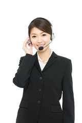 Beautiful asian business operator isolated on white background