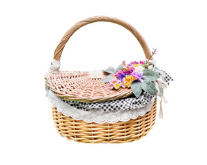 Fototapeta na wymiar rattan flower basket isolated white