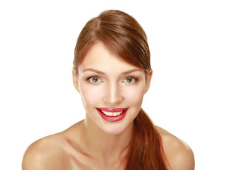 Obraz premium A beautiful woman, portrait isolated on white background