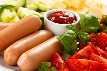 Appetizer - sausages, cheese and vegetables