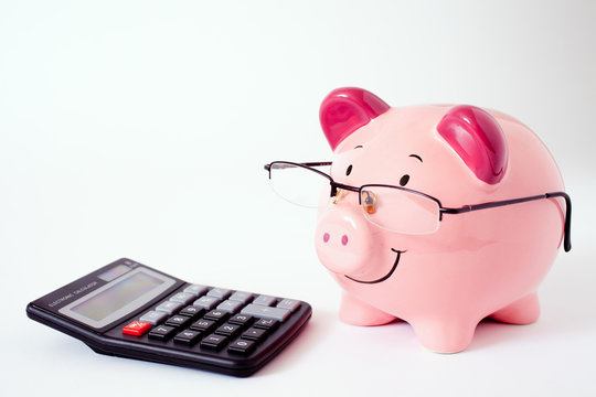 Pink Piggy Bank With Calculator.