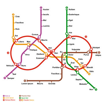 Fictional metro map in shape of infinity. Vector illustration.