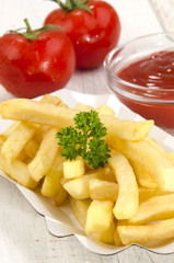 french fries and tomato ketchup
