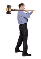 Businessman  holding wooden gavel