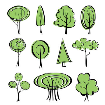 abstract trees  sketch collection  cartoon vector  illustration