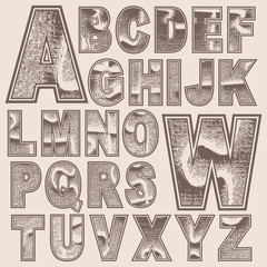 Grunge scratched alphabet set, vector font