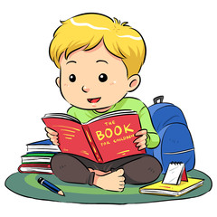 A boy sitting and reading a book. Vector EPS8 file.