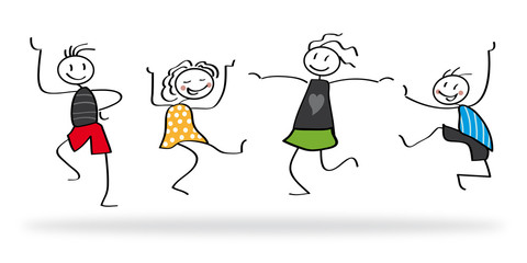 Fototapeta premium Freude, Strichmännchen, Freunde, Tanzen, Kinder