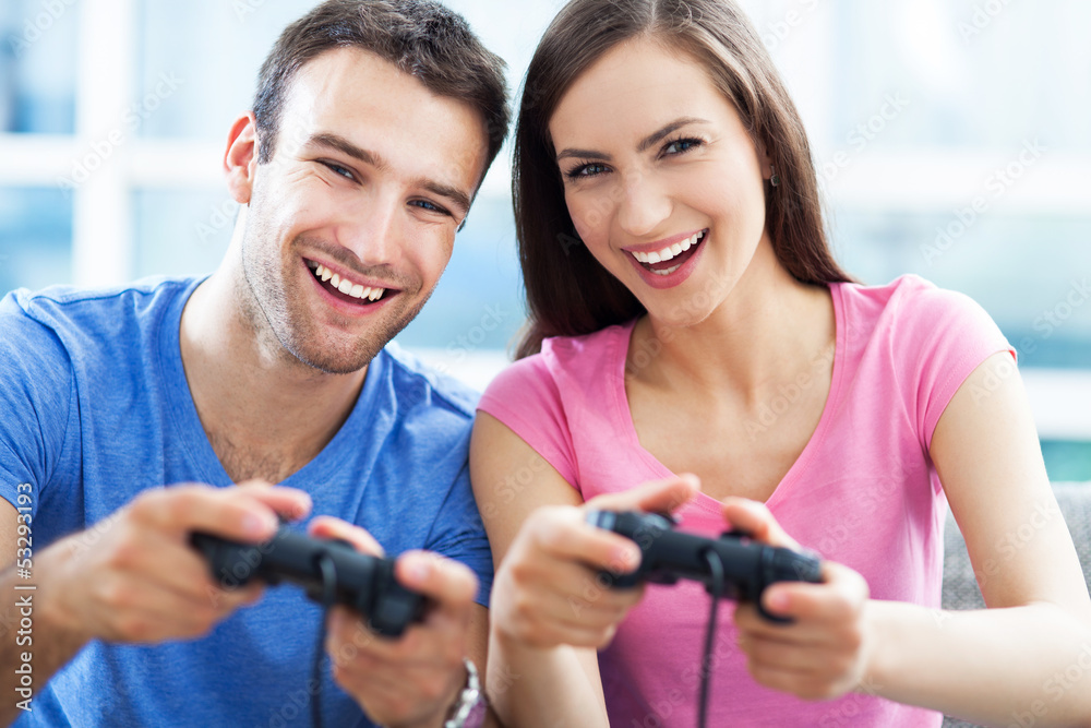 Poster couple playing video games