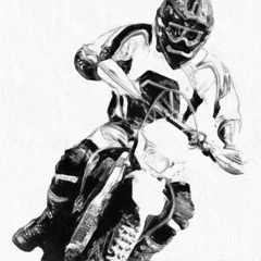 Papier Peint photo Moto motocross B&amp W - peinture à l& 39 huile