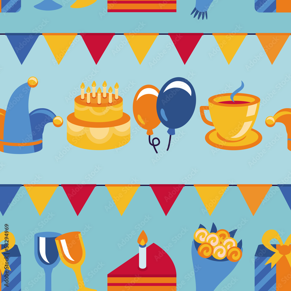 Poster Vector seamless pattern with party icons and signs