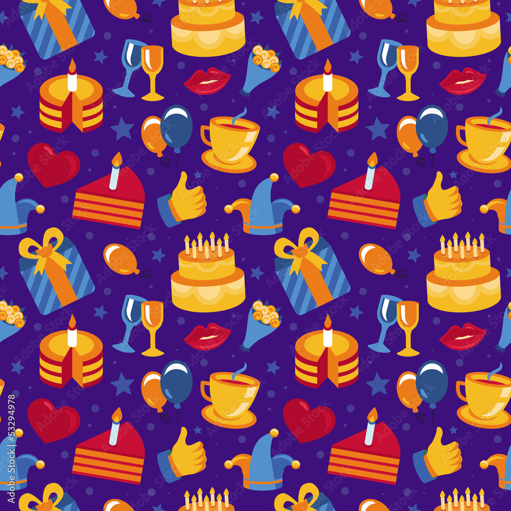 Poster Vector seamless pattern with party icons and signs