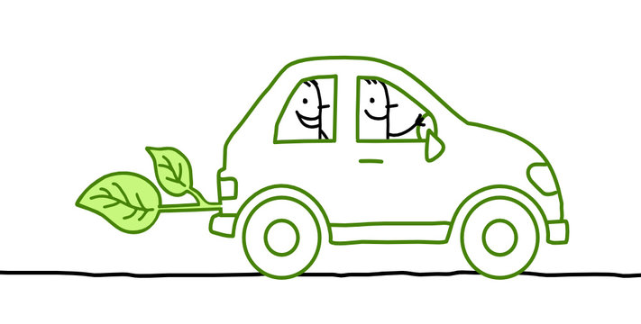 2 men in green car