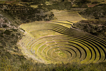 Fototapeta na wymiar Peru, Moray, starożytne Inca okrągłe tarasy.