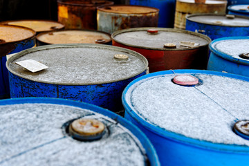 Chemical waste dump with a lot of barrels