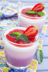 Panna cotta with strawberries and blueberries.