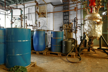 Chemical waste dump with a lot of barrels