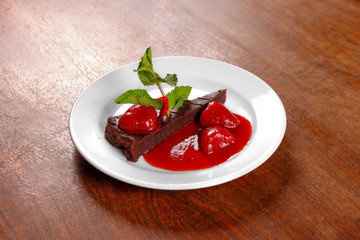 Chocolate cake wth strawberry and chili