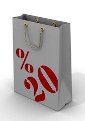 Бумажный пакет для покупок с надписью 20%