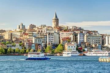 Papier Peint photo Lavable Ville sur leau Panorama du quartier de Galata et de la Corne d& 39 Or, Istanbul, Turquie