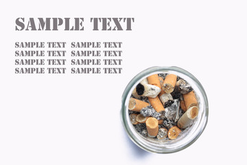 cigarette butt with ash isolated on white background