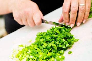 Cutting the spring onions