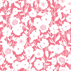 Vector white and pink blossoms seamless pattern background