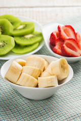 Fresh strawberry, bananas and kiwi