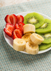 Fresh banana, strawberry and kiwi