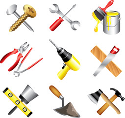 construction tools icons detailed vector set