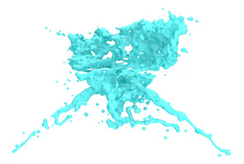 light blue color splashes collide, isolated on white