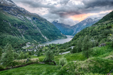 Fototapeta na wymiar Beautiful fjord landscape in Geiranger, Norway