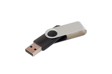 USB Stick with aluminium cover on blue background