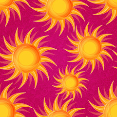 Shiny Glowing Orange Sun on Pink Seamless Background