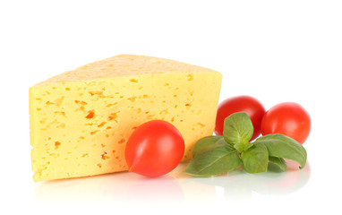 Cheese,basil and tomato isolated on white