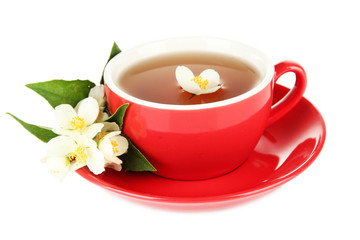 Cup of tea with jasmine, isolated on white